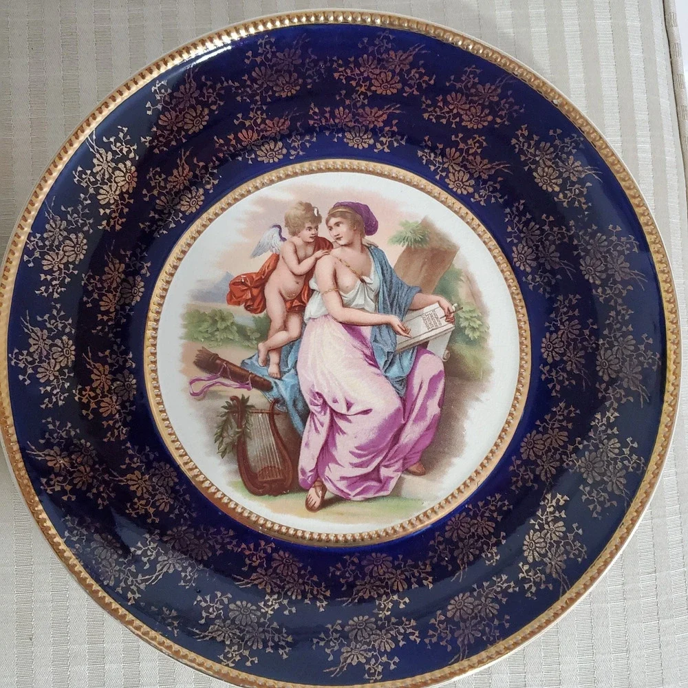 2 Antique Empire Works Cobalt Blue 22k Gold Display Plates